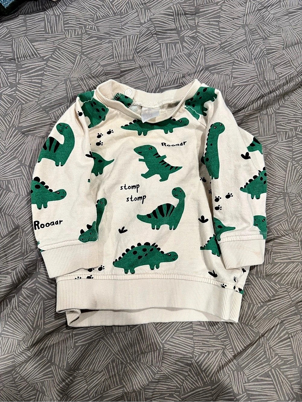 H&M Printed Sweatshirt Dinosaur Print Cream & Green Baby 4-6M